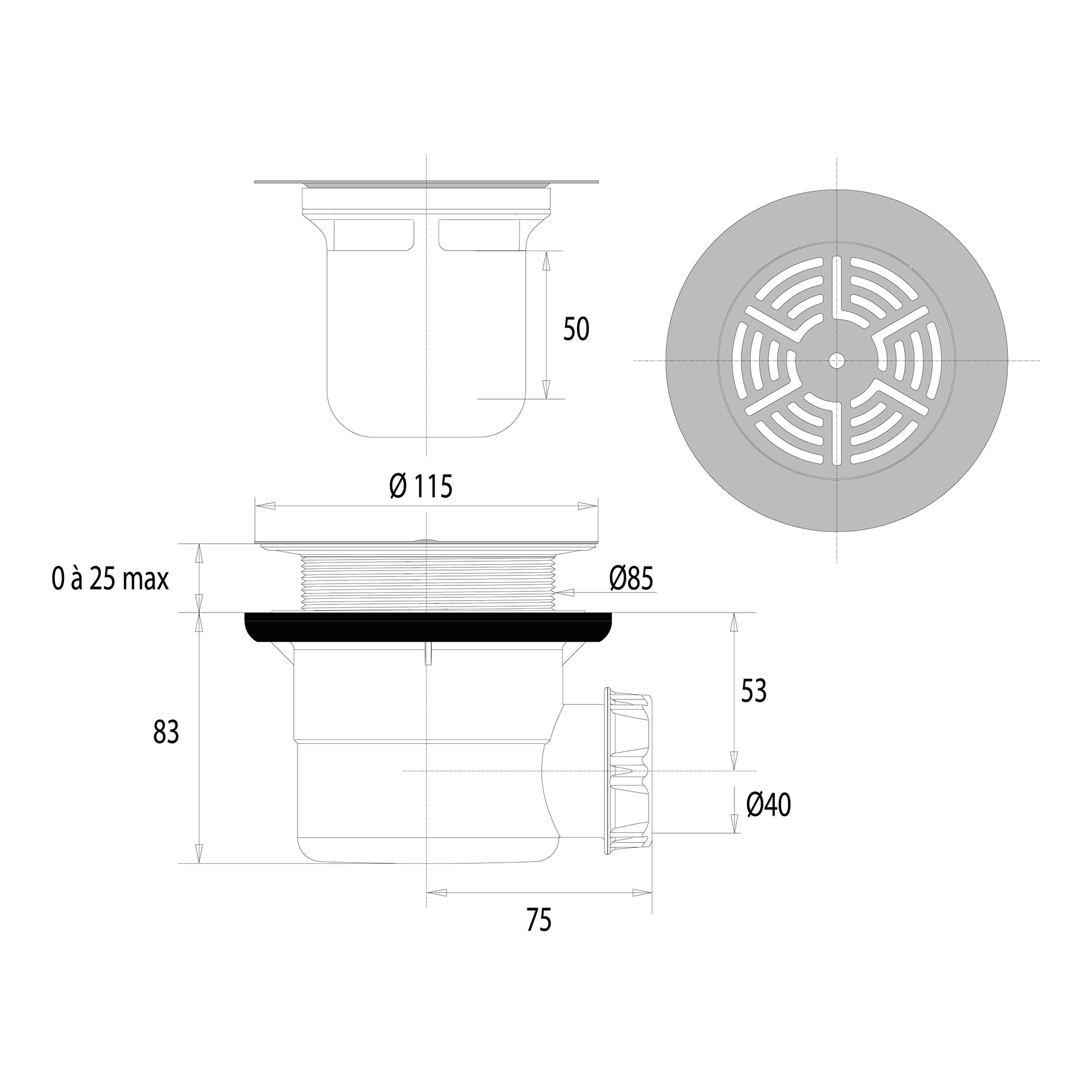 noyon-thiebault-bonde-de-douche-nf-90-mm-sortie-40-mm-orientable image 2