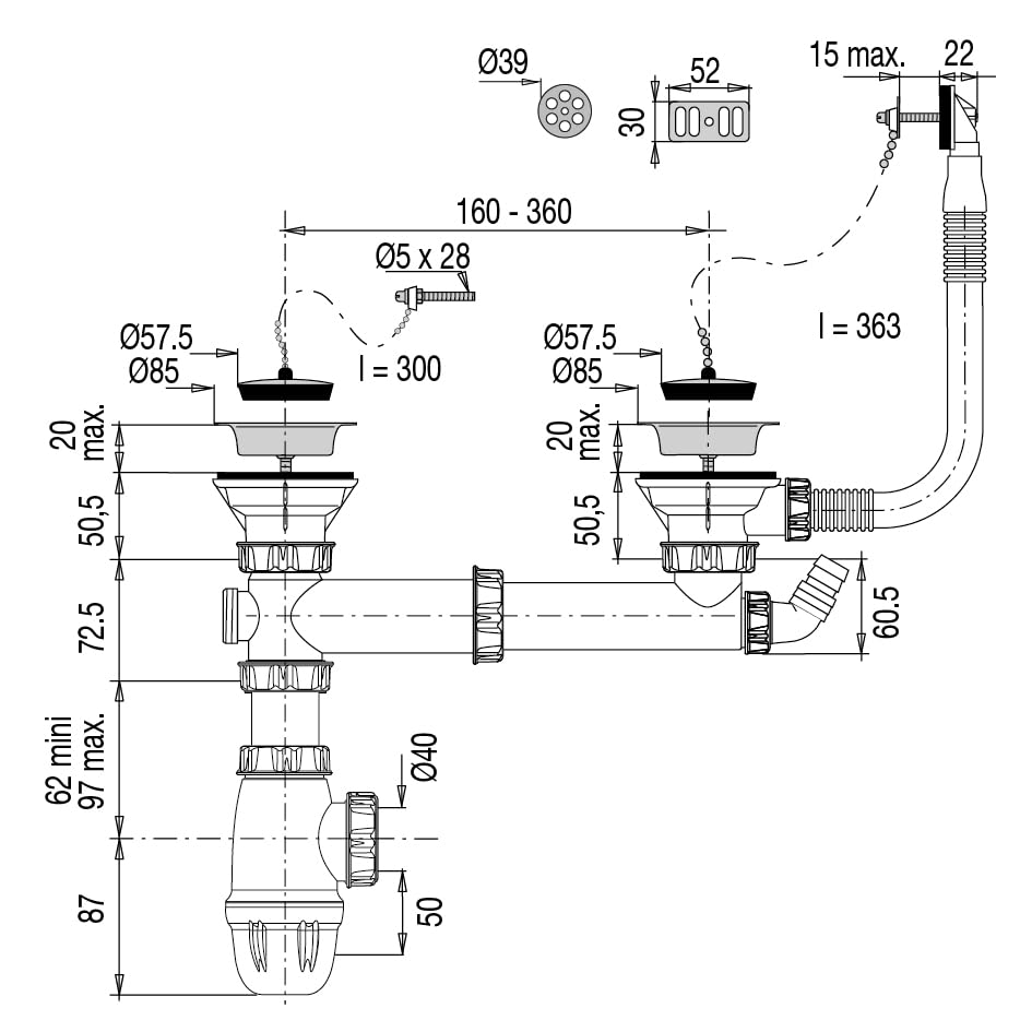noyon-thiebault-vidage-complet-nf-pour-vier-2-bacs-60-mm-entraxe-r-glable image 3