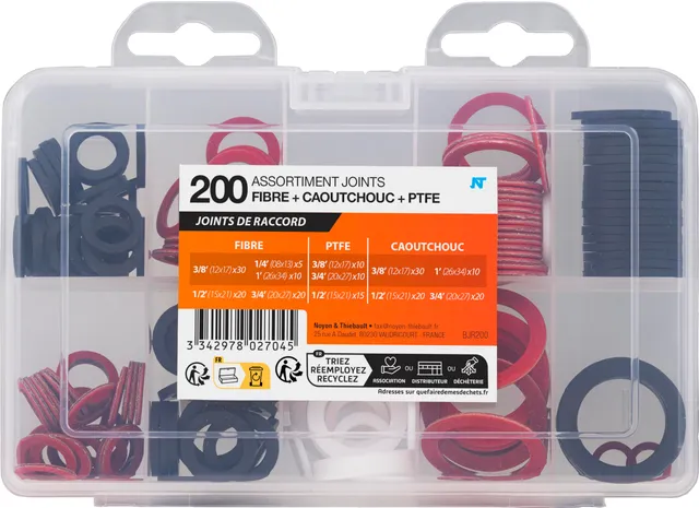 noyon-thiebault-coffret-200-joints-fibre-caoutchouc-ptfe-12x17-26x34 image 1
