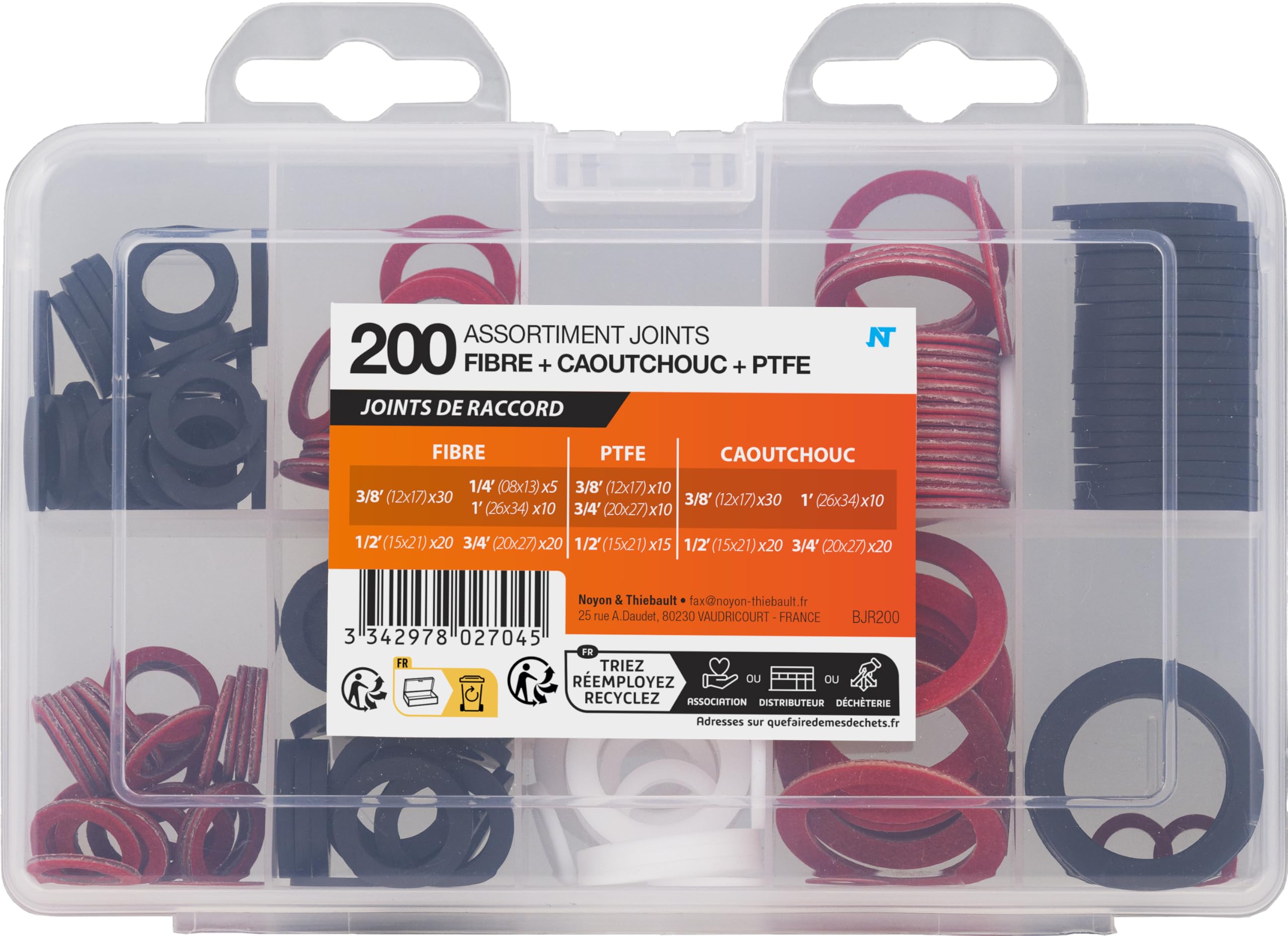 noyon-thiebault-coffret-200-joints-fibre-caoutchouc-ptfe-12x17-26x34 image 1